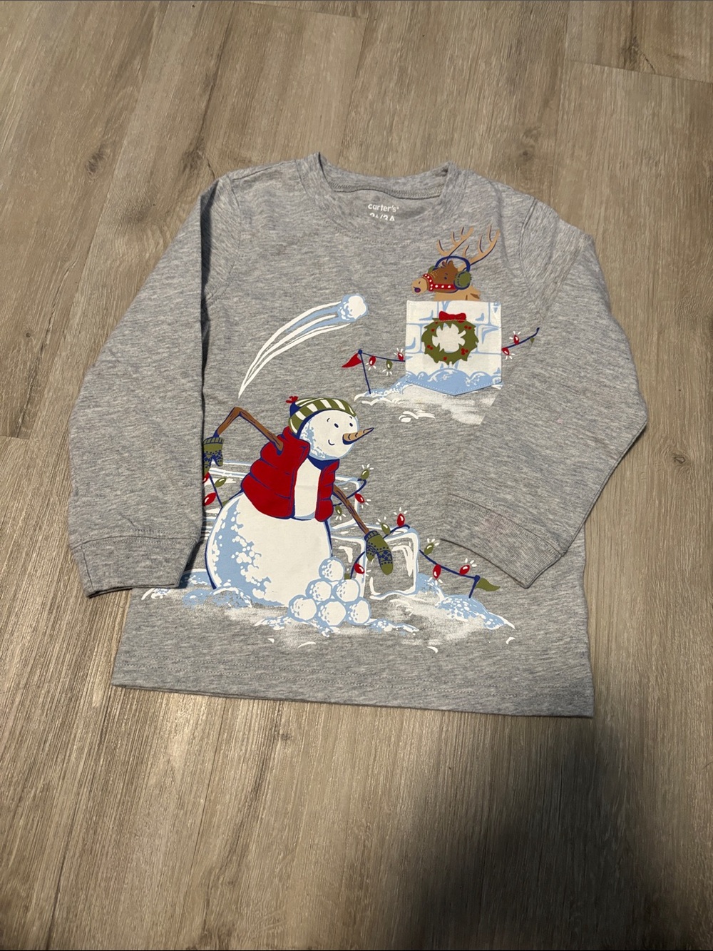 Carter's Gray Snowman & Reindeer Holiday Long Sleeve Tee